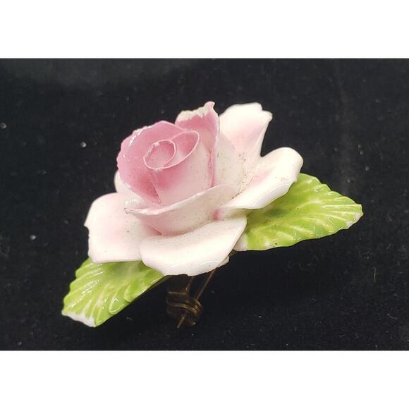 Vintage English Bone China Pink Rose Flower Brooch Pin Handmade Porcelain 3d - Picture 3 of 9